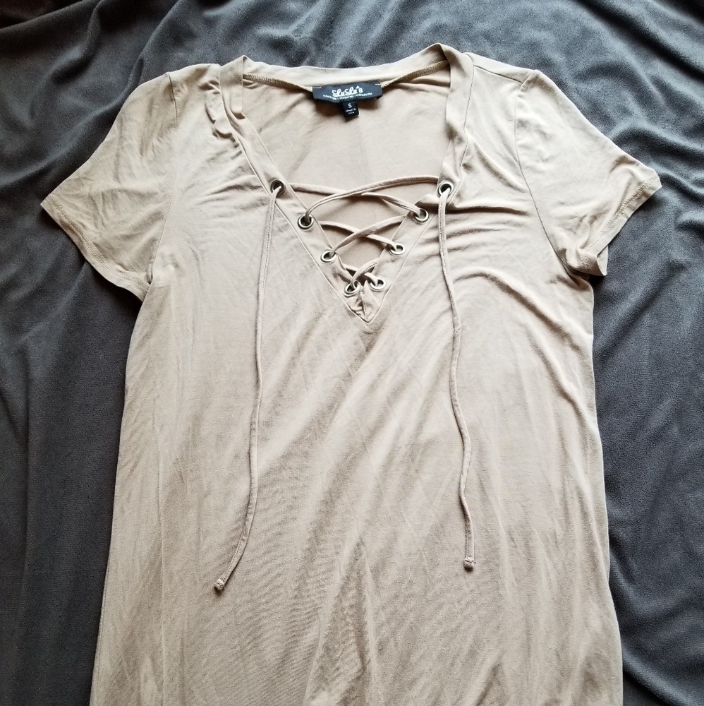 Beige Lace Up Tee